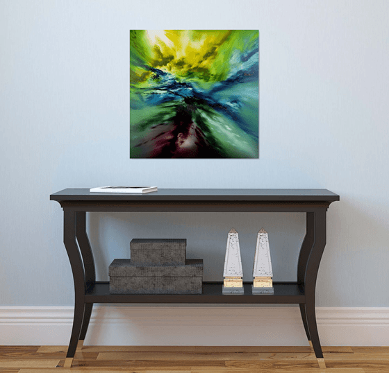 Deepest forest, 60x60 cm, Deep edge, Original abstract painting, oil on canvas