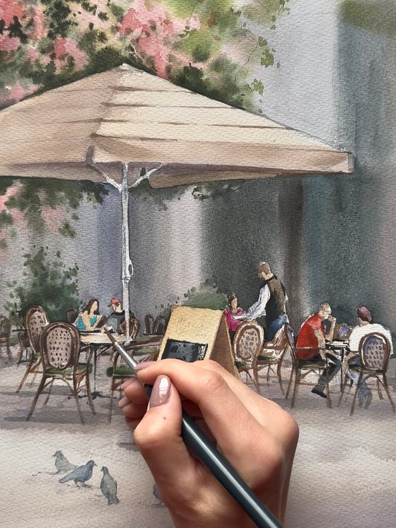 Under a pink chestnut tree