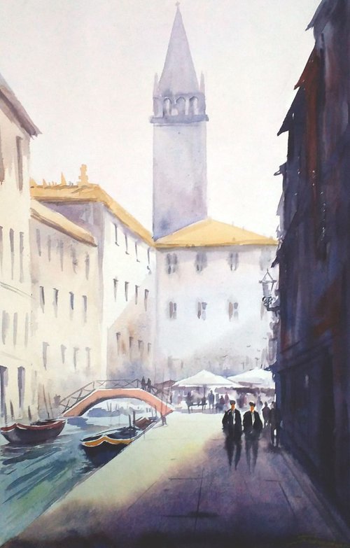 Venice Morning - Watercolor Painting by Samiran Sarkar