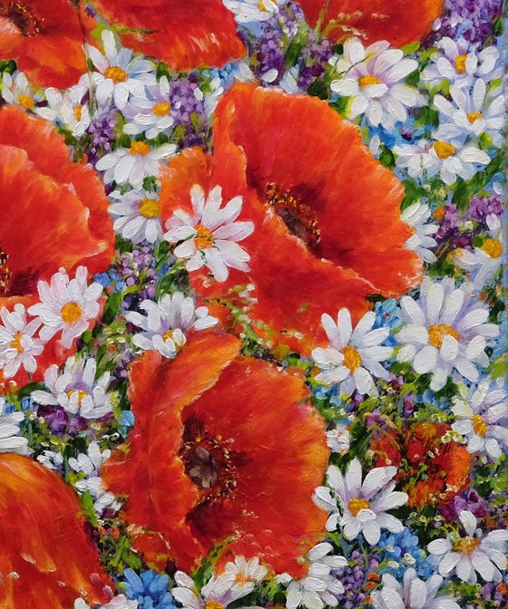 Poppies with daisies.