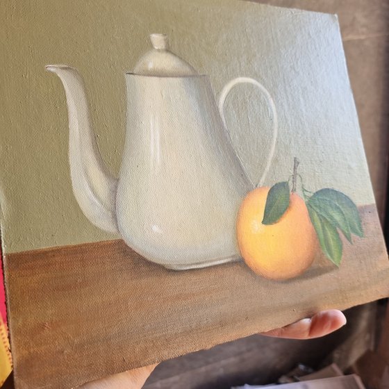 White Teapot and Orange