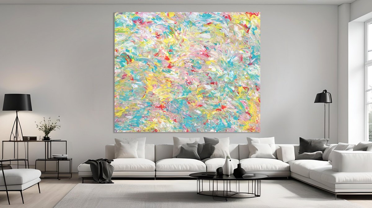 Organic Abstract Acrylic Painting By Estelle Asmodelle, 78 X 64, Subtle Harvest +Uv, Original Artwork
