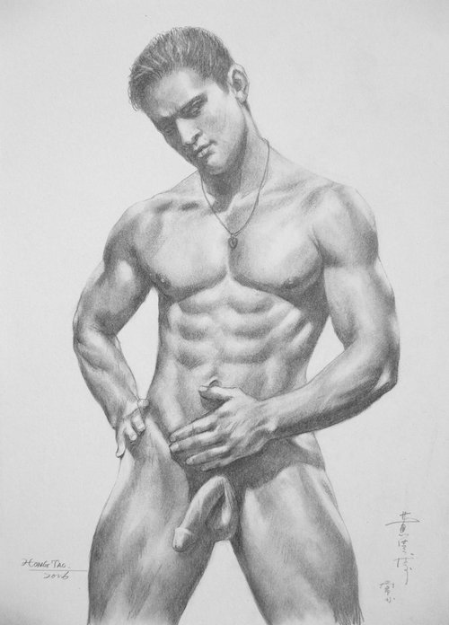 Drawing charcoal male nude #16-3-29 by Hongtao Huang