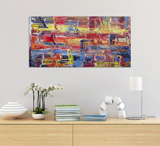 "Go With The Flow" - FREE WORLDWIDE SHIPPING - Original PMS Abstract Oil Painting On Canvas - 36" x 18"