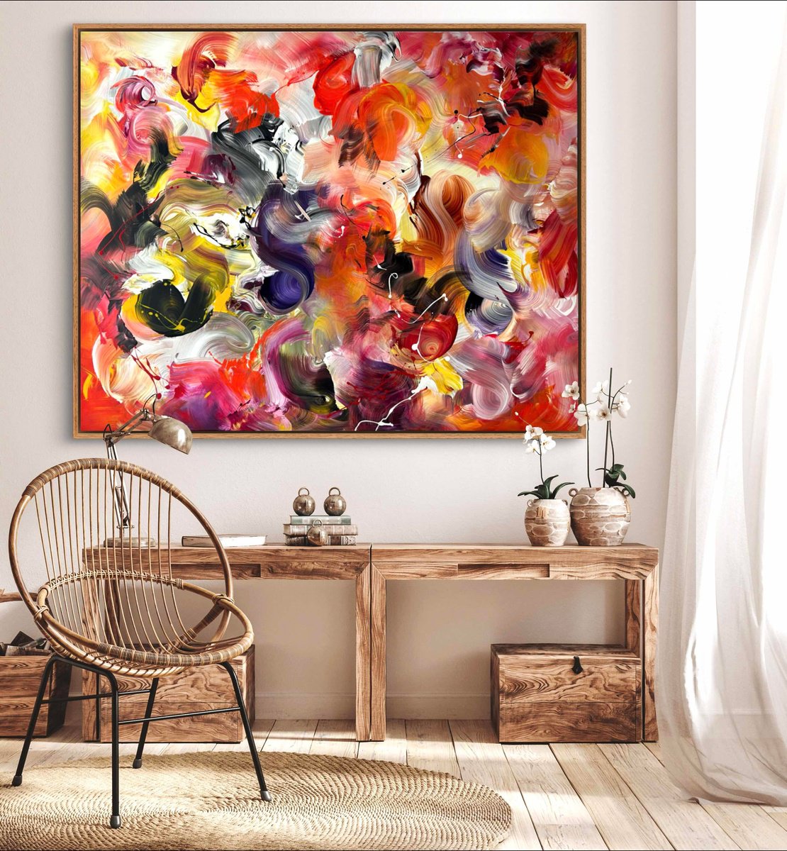 Expressive Abstract Acrylic Painting By Paresh Nrshinga Frsa, 44 X 55", Summer Kaleidoscope, Original Artwork