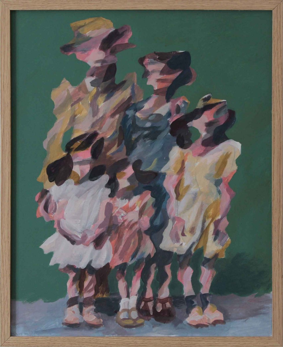 Expressive Portrait Acrylic Painting By Martin Singer, 17 X 21", Family Portrait #29, Original Artwork