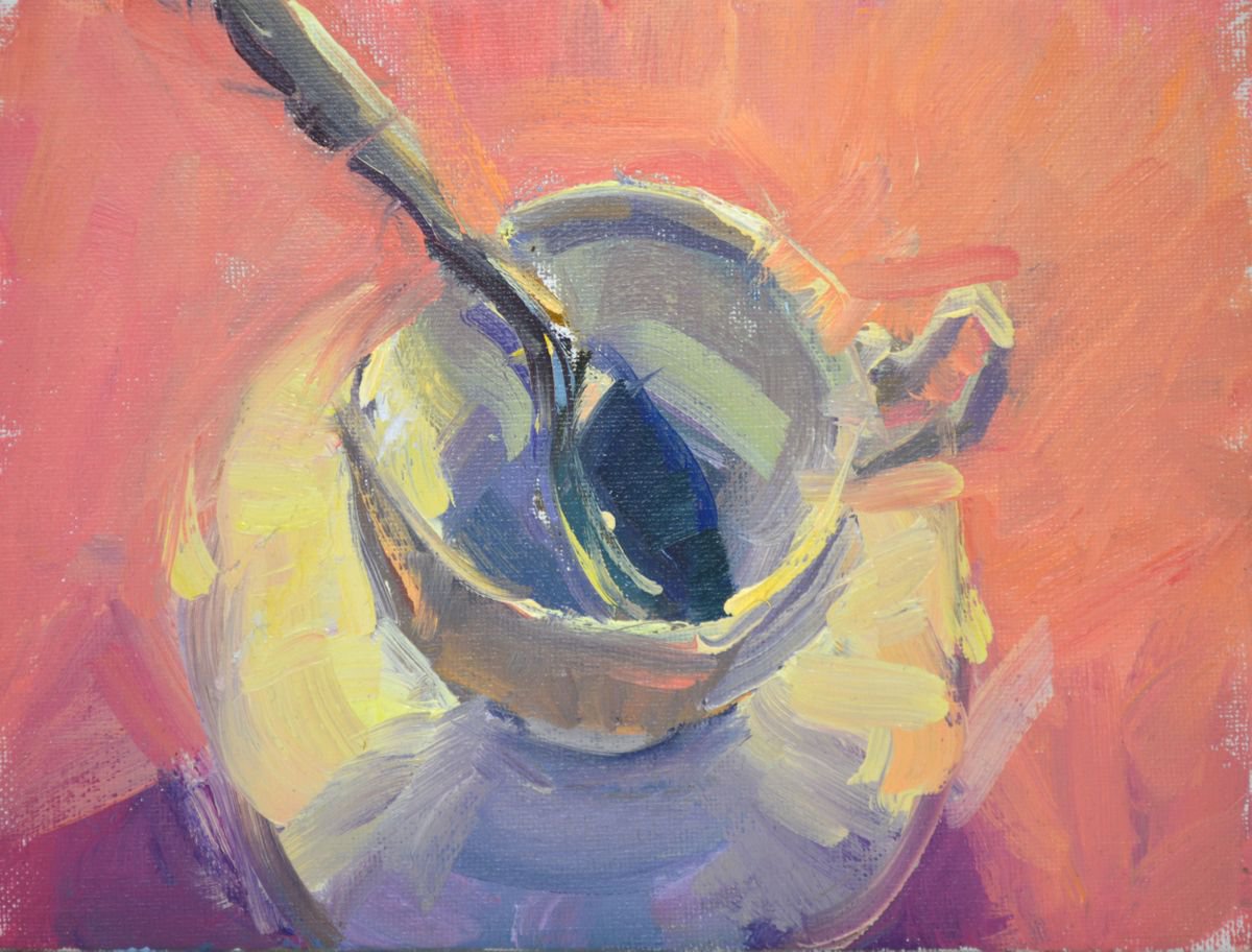 Impressionistic Still Life Oil Painting By Kristina Sellers, 8 X 6", Rosanna Tea Cup, Original Artwork