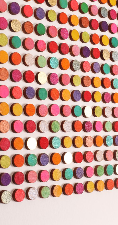 484 painted dots with gold leaf 37cm by Amelia Coward