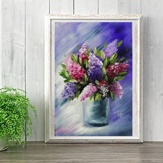 Lilac, flowers, original floral small gift idea, art for home, bedroom painting