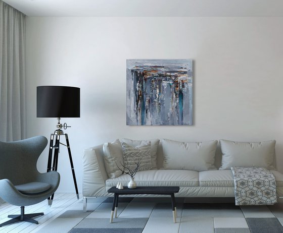 Gray Abstract  Oil Painting - 90 x 90 cm - Original  painting