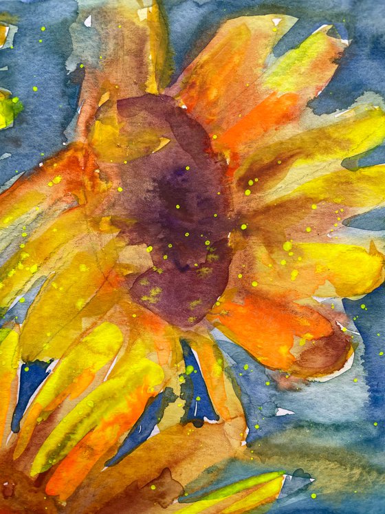 Sunflowers painting, Yellow Flowers Original Watercolor Painting