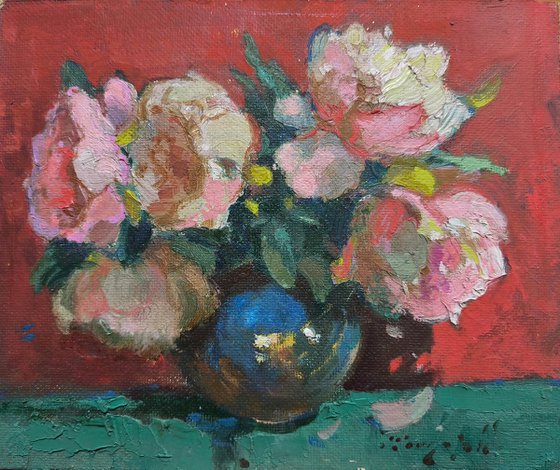 Peonies on Red