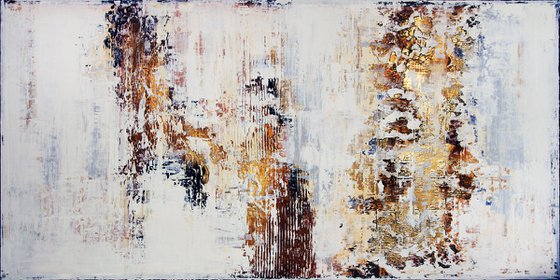 DESERT SUN * 63" x 31.5" * ABSTRACT TEXTURED ARTWORK ON CANVAS * WHITE * GOLD