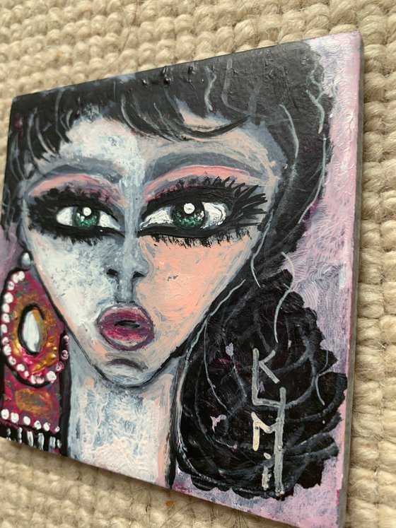 Big Eyes Portrait Collection Acrylic on Tile Small Gift Ideas