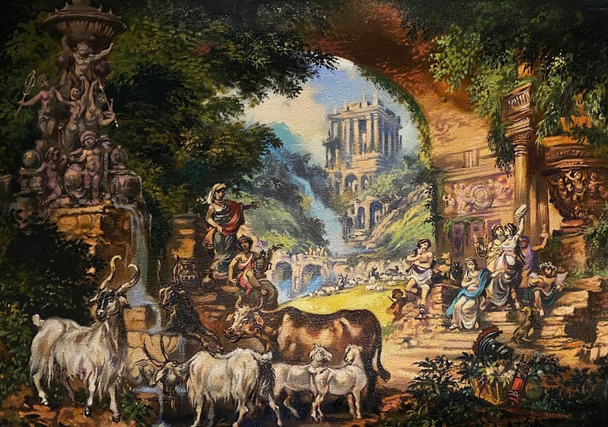 Impressionistic Landscape Oil Painting By Oleg And Alexander Litvinov, 25 X 17", Antique Motive, Original Artwork