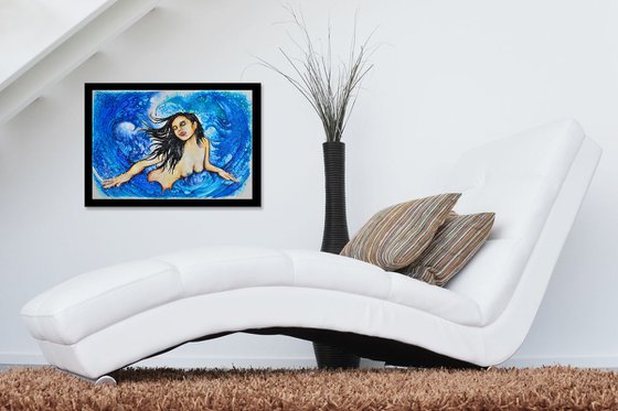 Feel The Dragon - Fantasy Female Nude Portrait Original Modern Painting Art