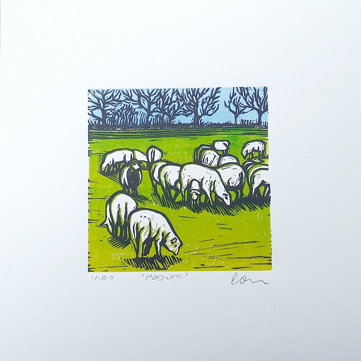 Pasture Linocut by Carolynne Coulson