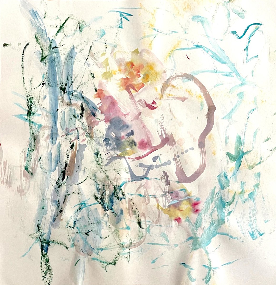 Organic Abstract Acrylic Painting By Christel Haag, 15 X 16, Tender Listening, Original Artwork