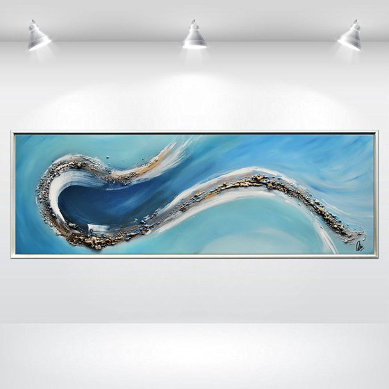 Cala Mesquida - Framed abstract painting- Acrylic Canvas Art - Wall Art - Large Painting - Blue Art - Modern Art