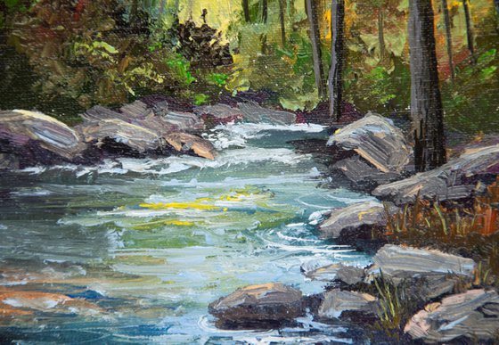 Forest stream. Oil painting. Original art.