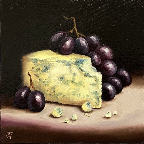 Cheese and grapes still life by Jane Palmer Art