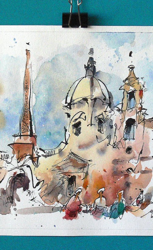 Rome Piazza Navona Watercolor by Marin Victor