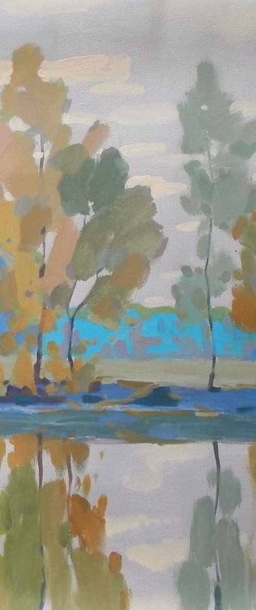 morning on the river, 50x50 cm by Sergey  Kachin