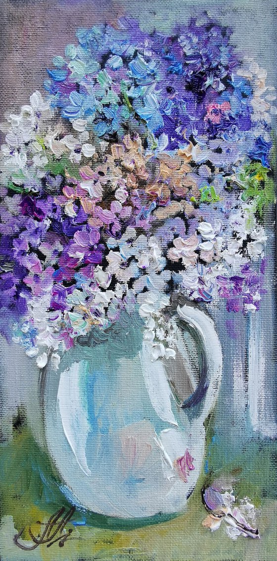 Lilac floral  painting, Original oil painting, Boho wall art art on canva