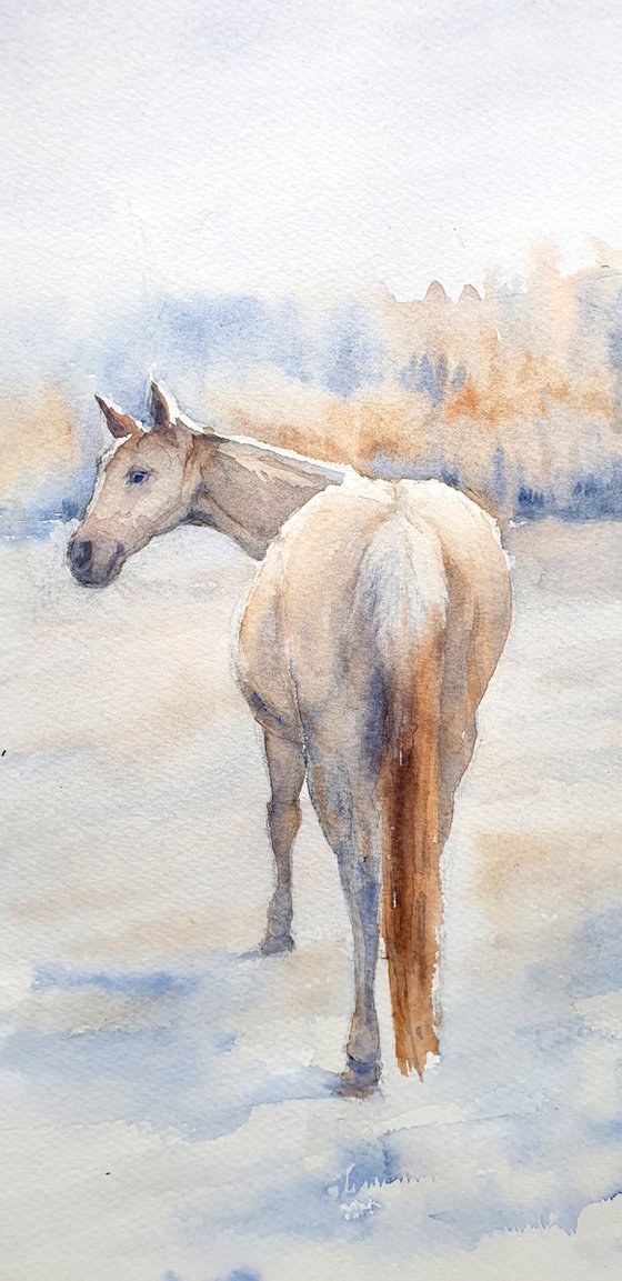 FROSTY AUTUMN 2020.055  original watercolour horses 40X30CM