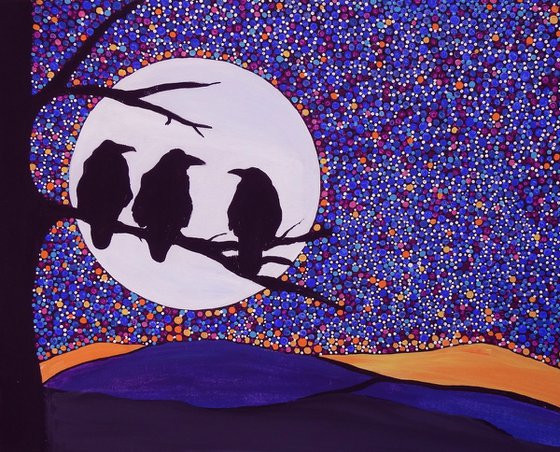 Ravens in moonlight