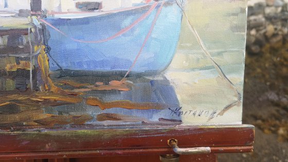 Blue boat , plein air 14x14''