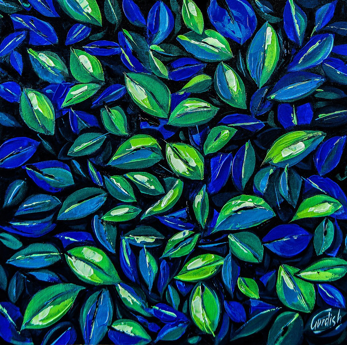 Abstract Botanical Acrylic Painting By Artist Gurdish Pannu, 18 X 18, The Petal Wall, Original Artwork