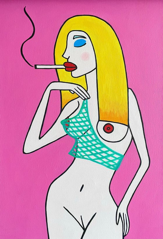 Blonde girl with cigarette