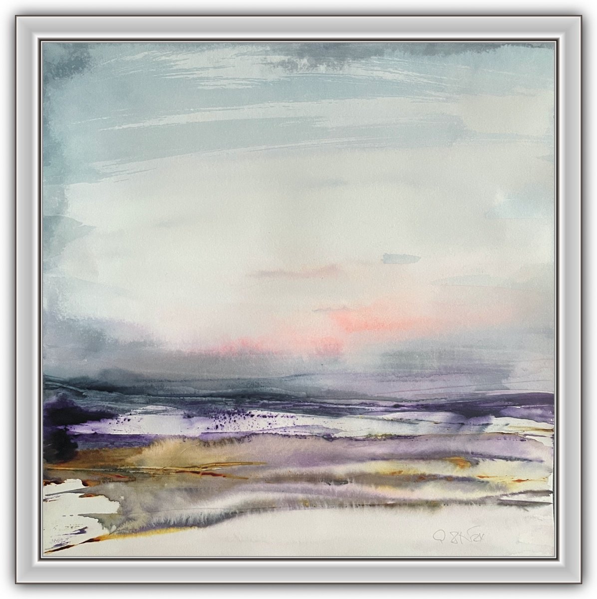 Abstract Landscape Watercolour By Gesa Reuter, 12 X 12, Wintering Ii, Original Artwork