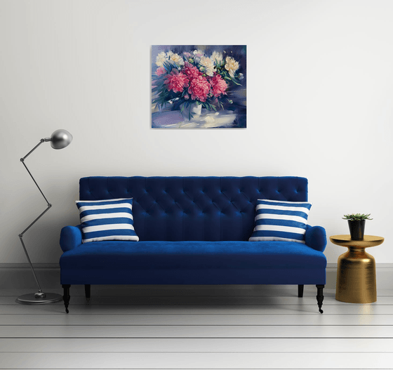 Peonies in a White Vase