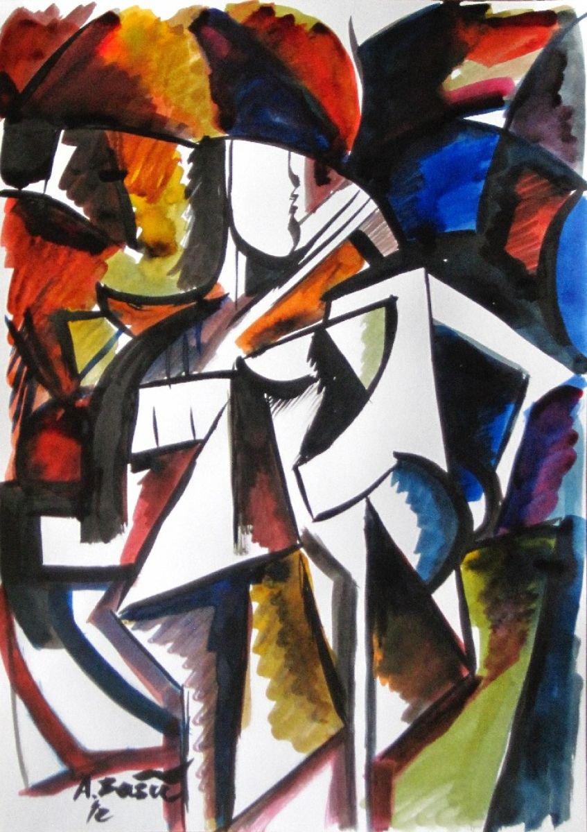 Geometric Portrait Ink Drawing By Aleksandar Basic, 12 X 17, Londoner 8, Original Artwork