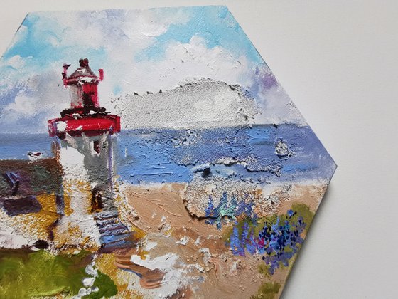 Sea original art, Lighthouse painting, Seascape painting