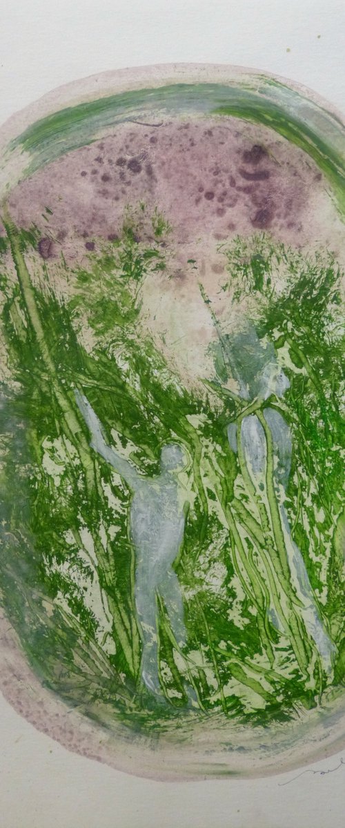 Green Mood 13, acrylic on paper 29x41 cm by Frederic Belaubre