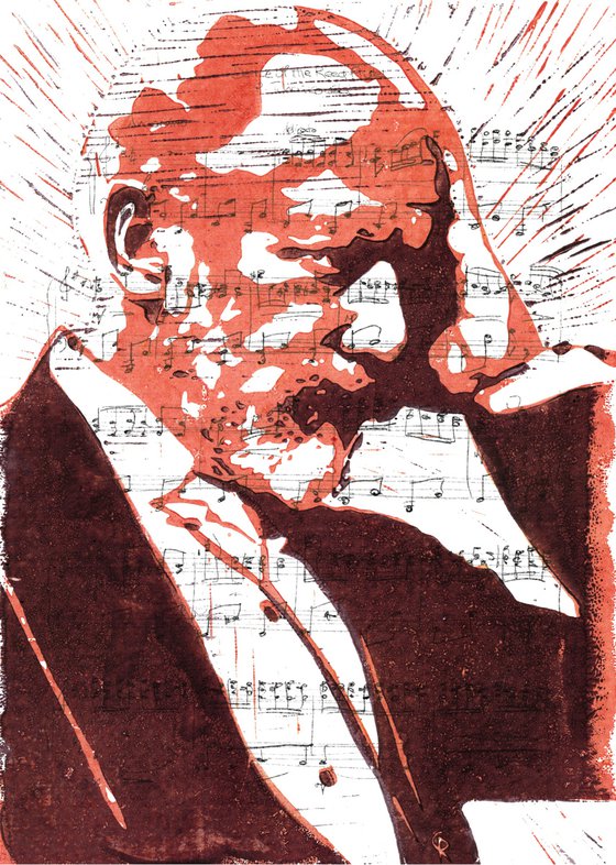 Composers - Tchaikowski - Portrait on notes im red and lilac