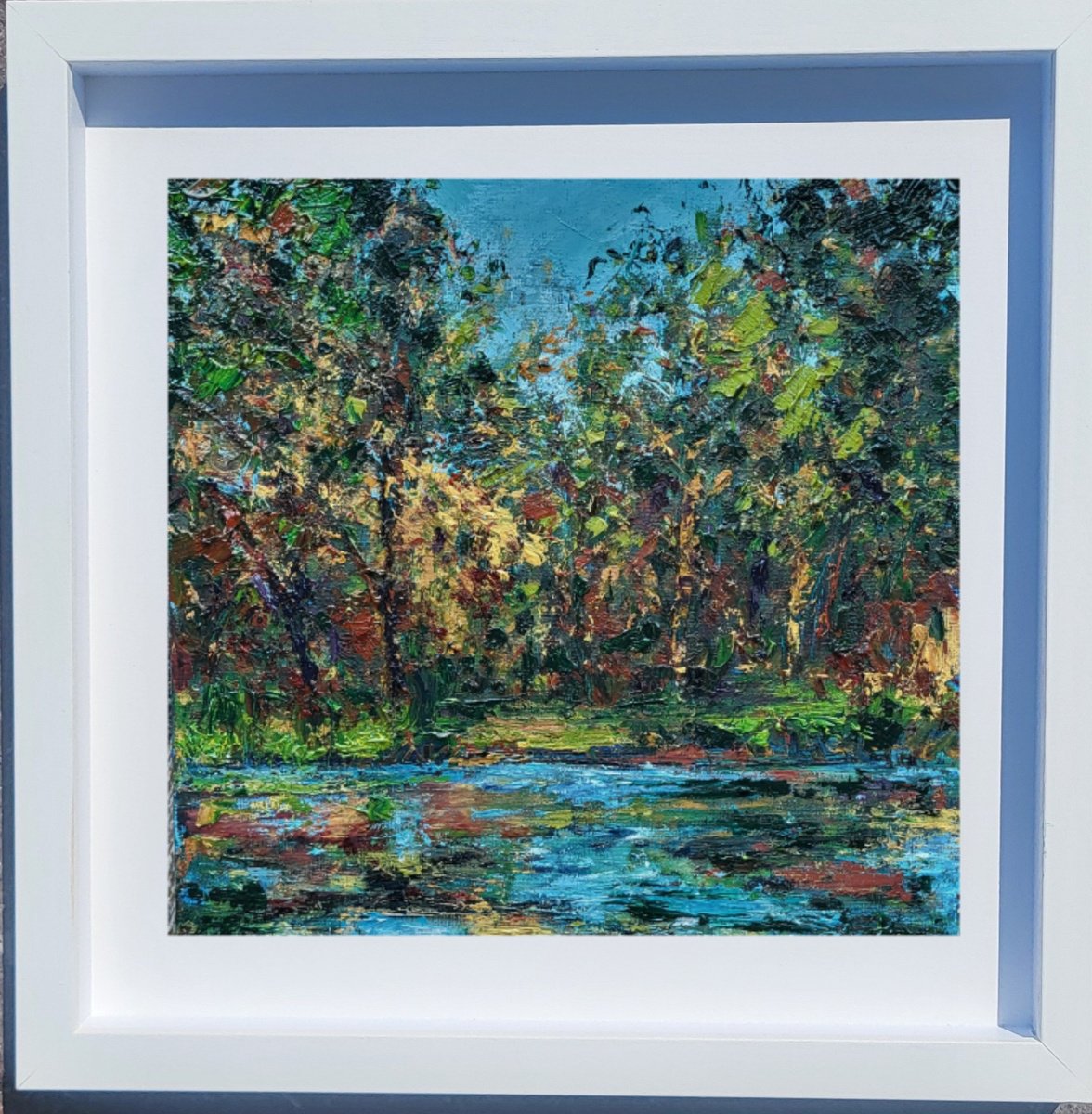 Impressionistic Botanical Oil Painting By Niki Purcell, 17 X 17", Autumn Reflection, Original Artwork