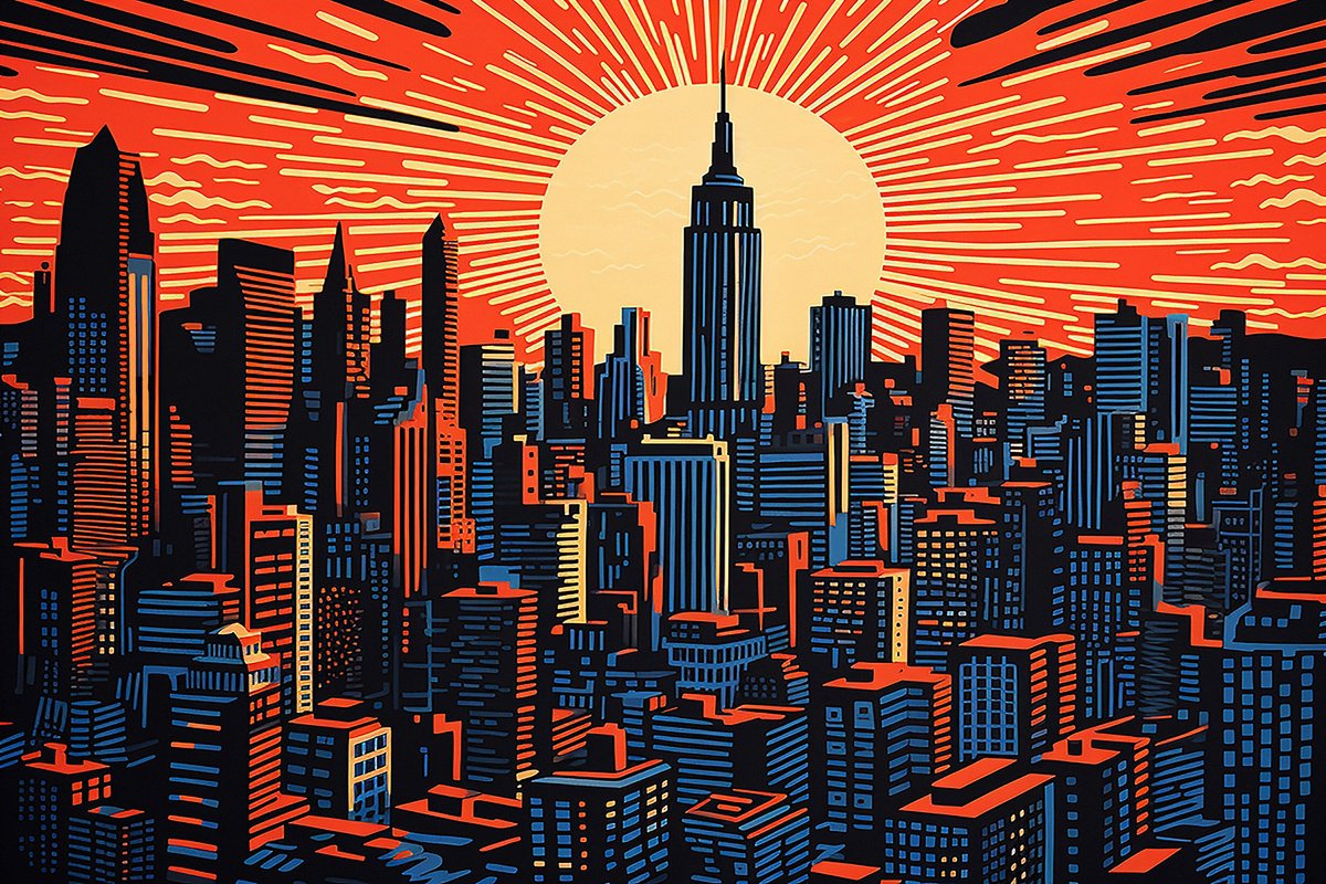 Urban And Pop Acrylic Painting , City Of Skyscrapers By Kosta Morr, 47 X 31, Artwork For Sale On Artfinder