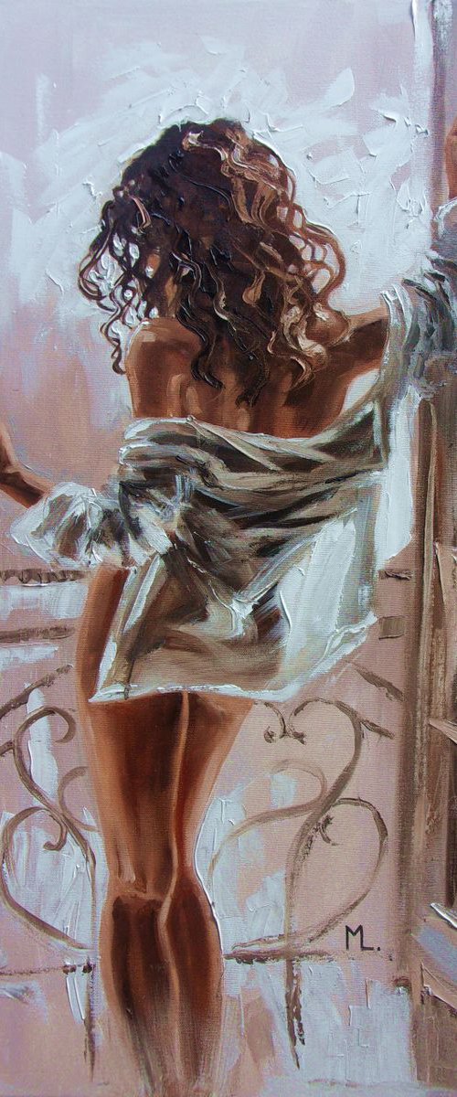 " SUNNY MORNING "- window liGHt  ORIGINAL OIL PAINTING, GIFT, PALETTE KNIFE by Monika Luniak