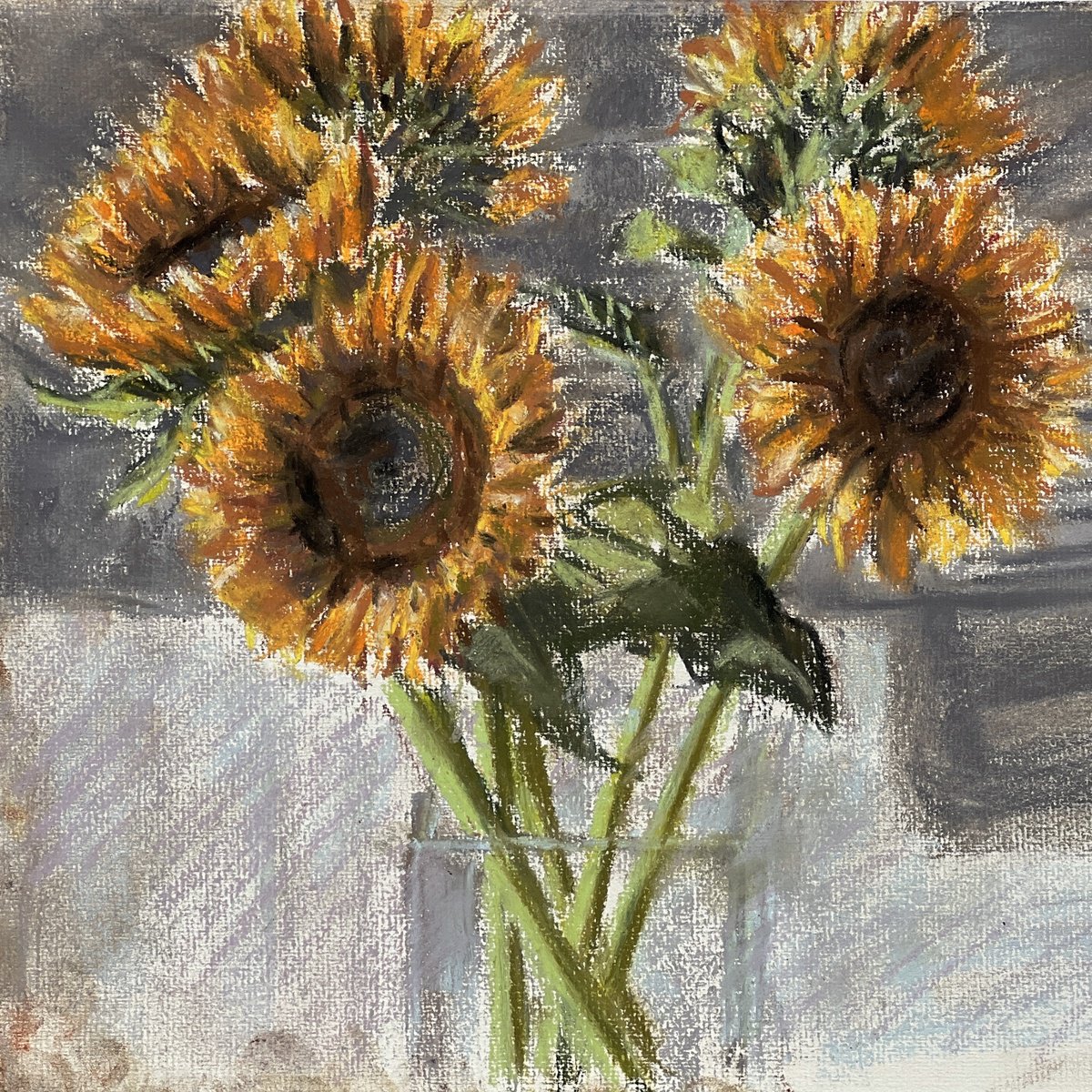 Sunflowers in a vase by Louise Gillard