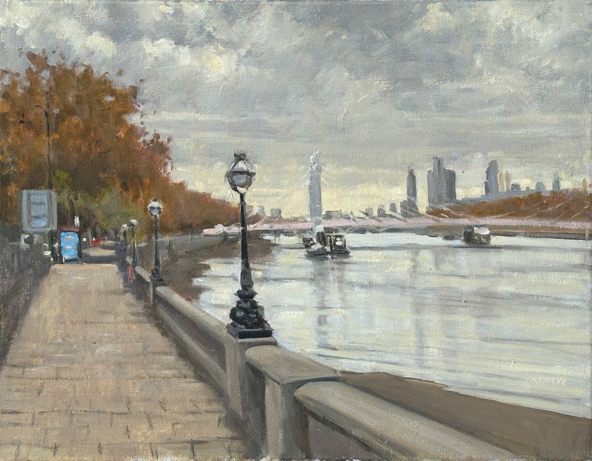 Albert Bridge Autumn By Louise Gillard, 18 X 14, Artwork For Sale On Artfinder