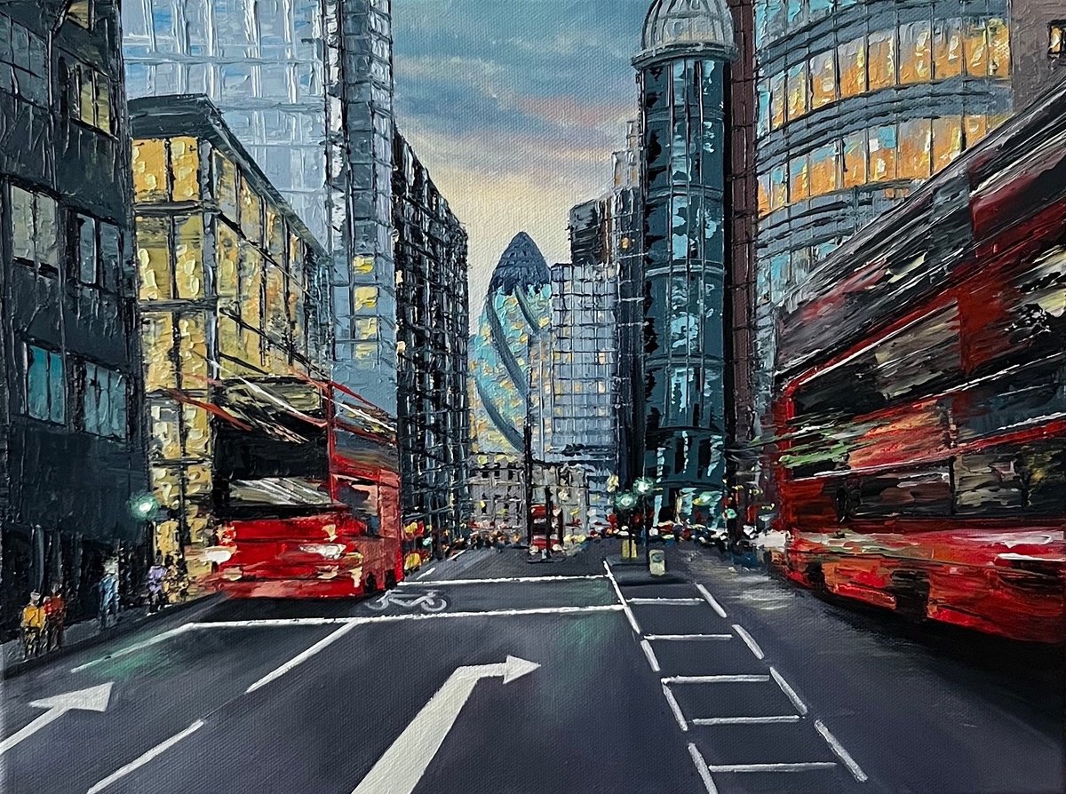 Photorealistic Cityscapes Oil Painting By Simona Nedeva, 16 X 12", Dazzling London Night, Original Artwork