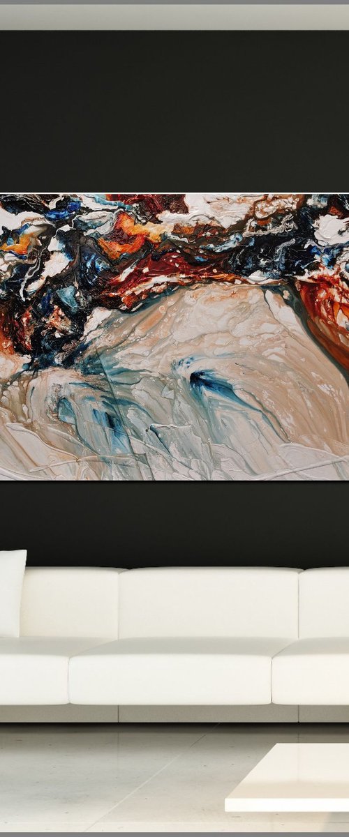 Marbled Coast 270cm x 120cm Blue Oxide White Textured Abstract Art by Franko