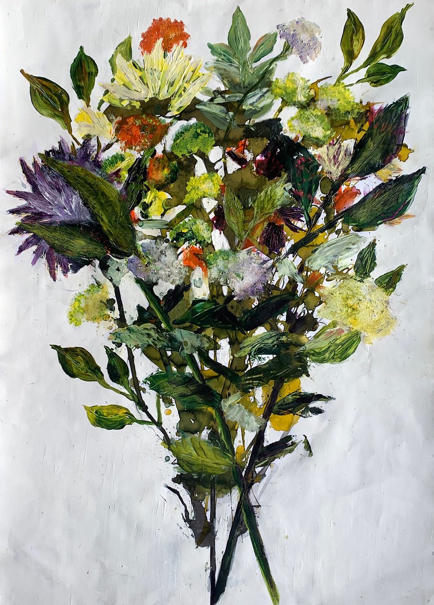 Expressive Botanical Painting By Suzsi Corio, 16 X 23", Bouquet 1, Original Artwork