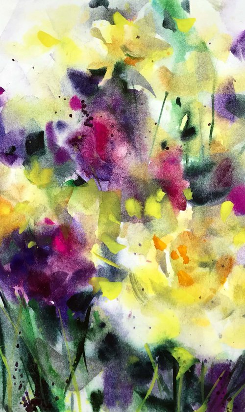 Yellow roses.  one of a kind, original watercolor by Galina Poloz