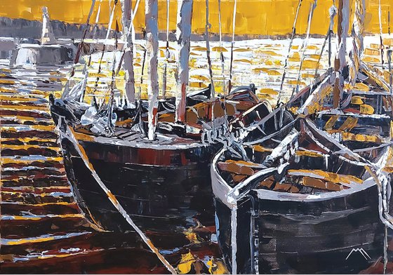"Port of old wooden sailing boats in Nida"