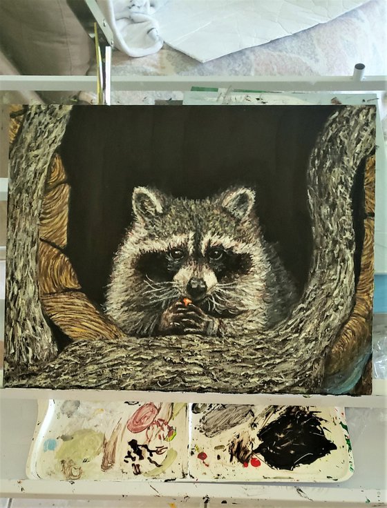 Raccoon Eating Fruit